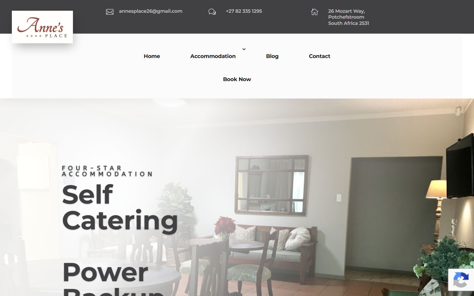 Anne's Place accommodation website